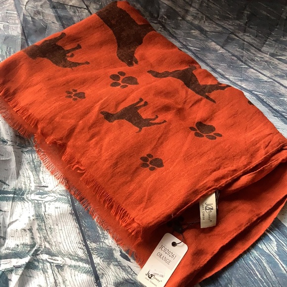 30"x72" CLASSIC ORANGE DOG PRINT 100%COTTON COVER UP WRAP SCARF| JC SUNNY - Picture 3 of 4